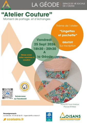 « Atelier COUTURE, lingettes et pochettes »_Le Bourg-d&rsquo;Oisans